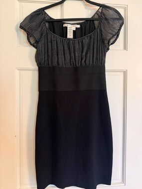 Max Studio Black Mini Dress with Sheer Checked Bodice